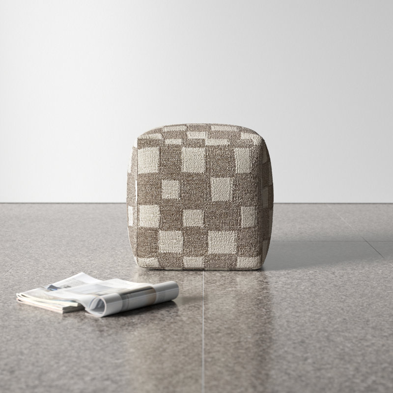 Gwennie Upholstered Pouf, Tan/Off White Wool/Cotton Blend