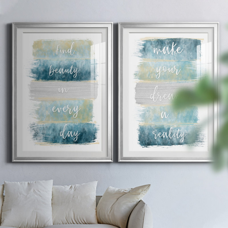 «Find Beauty» - ensemble de 2 reproductions d'art, H 26,5 po x l 73 po x P 1,5 po, Papier avec cadre argenté, Blanc