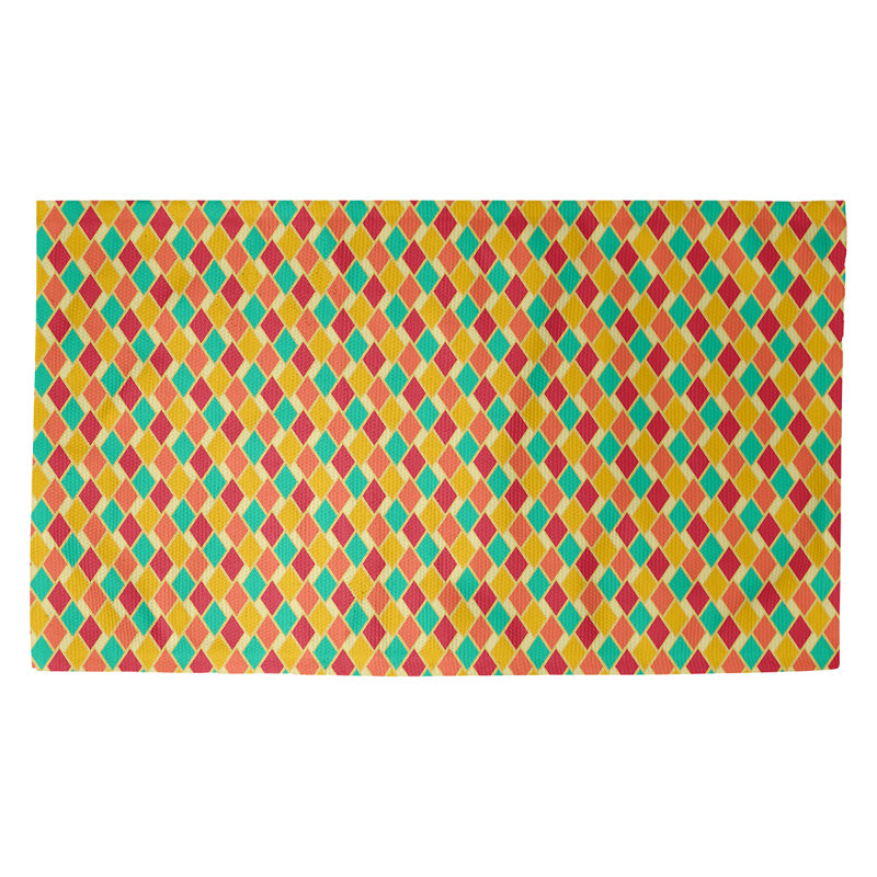 Tapis jaune rétro losanges Avicia, Rectangle 2 pi 2 po x 3 pi 4 po