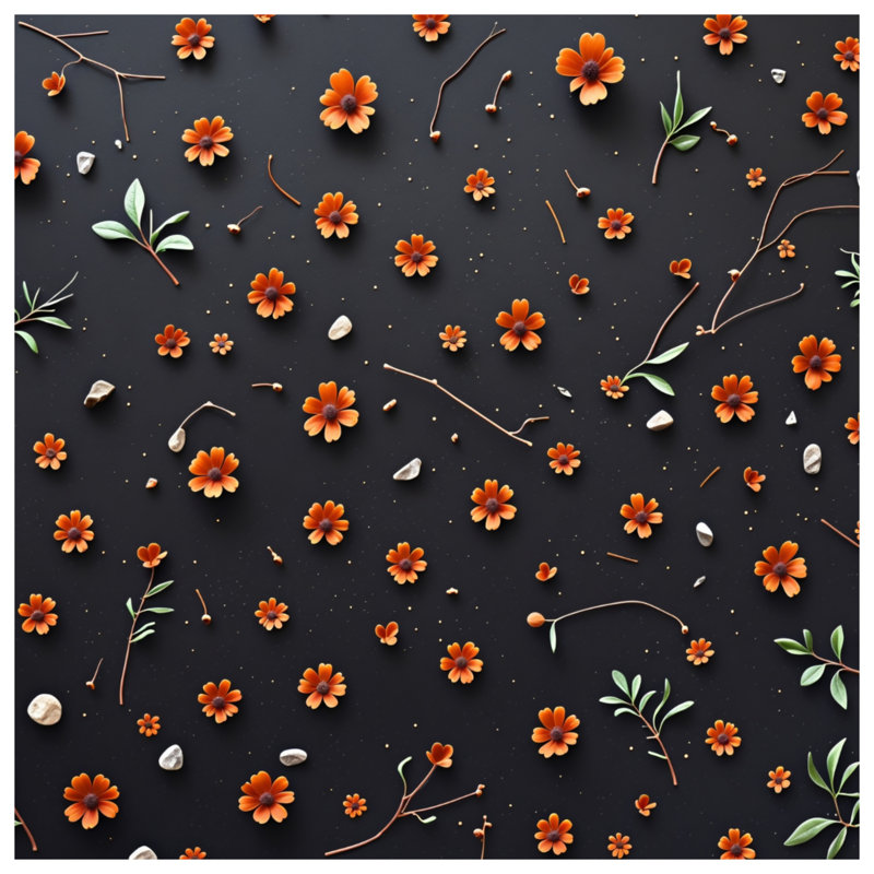 Tapisserie murale fleurs orange, H 104 po x 88 avec 4 œillets
