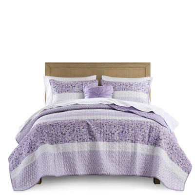 4 Pcs King/ King Seersucker Quilt , Style Floral Quilt, 2 Matching Shams, 1 Throw Pillow, With - Shabby Chic Botanical Print, 100% And Spot Clean