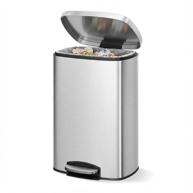 Poubelle de cuisine en acier inoxydable 13 gallons avec couvercle, grande poubelle en métal antirouille avec seau intérieur, poignée arrière et couvercle à fermeture en douceur, poubelle élégante et durable pour la cuisine
