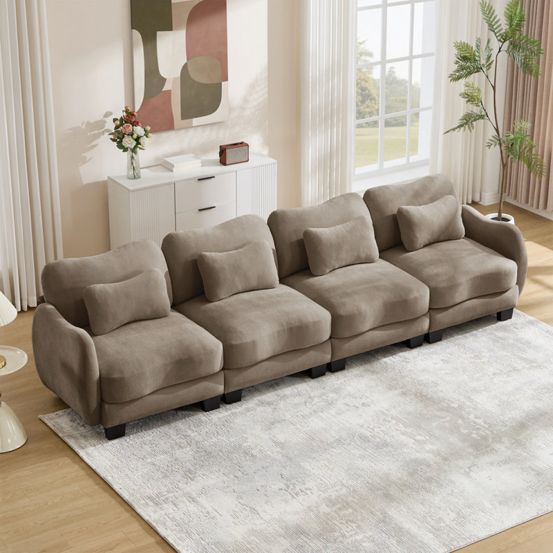 Canapé de soutien surdimensionné en chenille 4 places, avec 4 coussins de taille exquise, conception ergonomique incurvée, canapé modulaire facile à assembler pour le bureau du salon, café