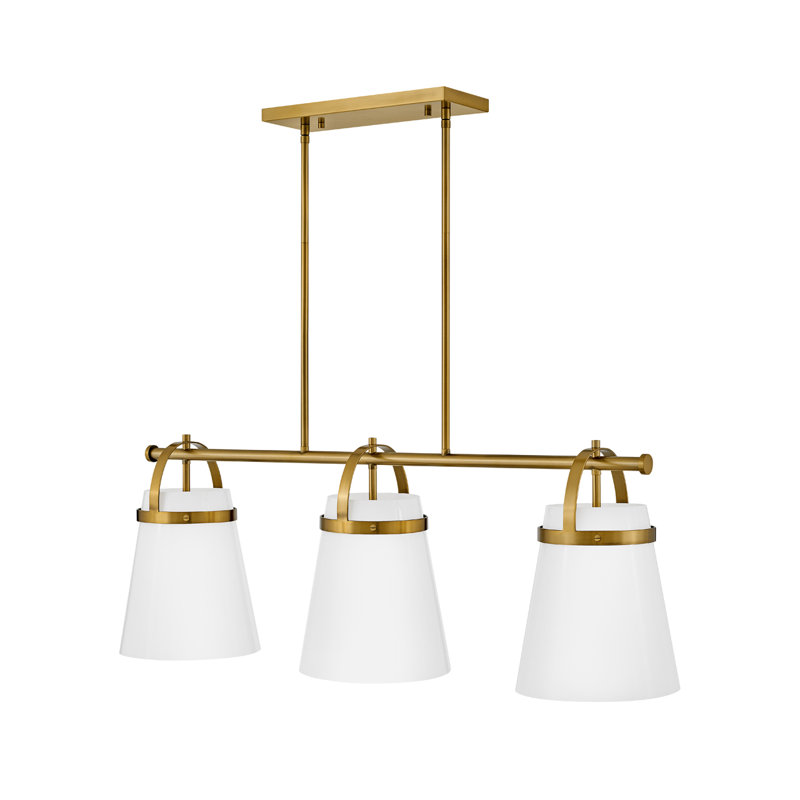 Lustre linéaire à 3 lumières avec abat-jours fuselés Tori, Laiton laqué
