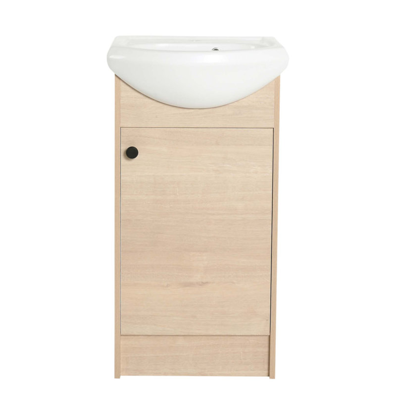 Meuble-lavabo autoportant de 18 po avec lavabo, base en contreplaqué durable et grand espace de rangement pour les petites salles de bain