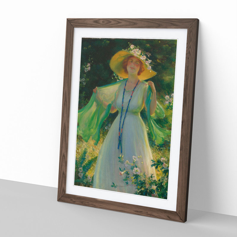 Lady in a Summer Garden by Charles Curran - Picture Frame Painting, 65cm H x 48cm W x 2cm D, Walnut Framed