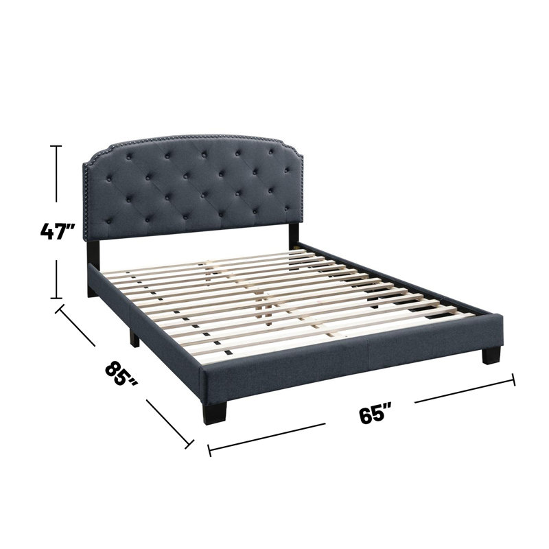 Lit plateforme tapissier en bois massif, Gris, Grand