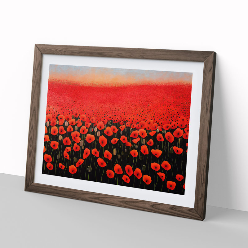 Adventurous Poppy Field Flowers - Single Picture Frame Painting, Walnut Framed, 25cm H x 34cm W x 2cm D
