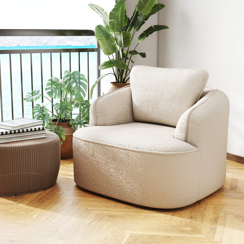 35" Compression Swivel Accent Chair - Compressed Frameless Chenille Memory Foam Rotating Lounge Chair For Living Room & Bedroom