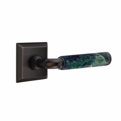 Ensemble de leviers d'intimité Emtek Select, rosette Quincy, tige R-Bar, poignée en marbre vert, CF