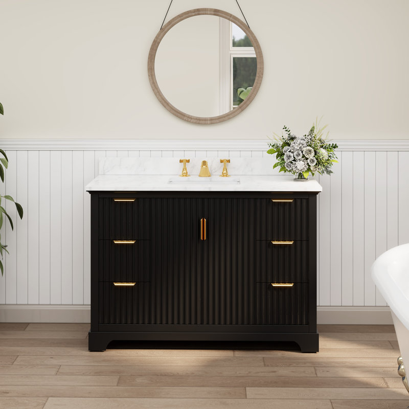 Ensemble de meuble-lavabo simple 48 po avec plateau en pierre d'ingénierie Barnhart, lavabo en céramique, peinture à la main Barnhart