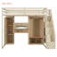 Lit mezzanine pleine grandeur peu encombrant, bois massif avec rangement et USB