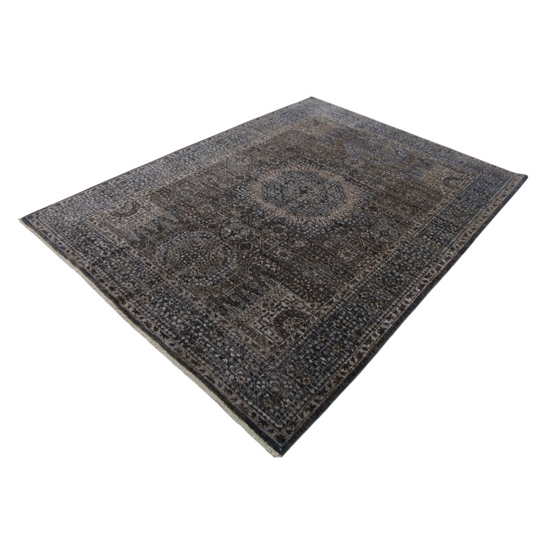 Hand Knotted Wool Area Rug in Brown And Gray