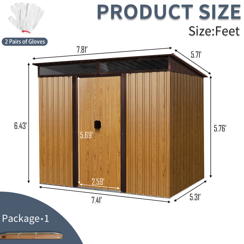 Abri de rangement extérieur en métal 8 pi x 6 pi. Matériau. Panneau transparent pour plus de visibilité. Fabrication de pelouse et de jardin 8 6 pi avec portes coulissantes. - Preuve. Outils idéaux
