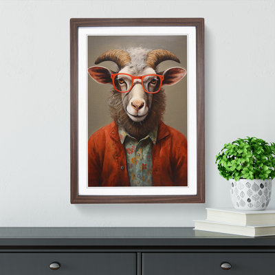 Ram Sheep with Glasses Painting - Framed Print