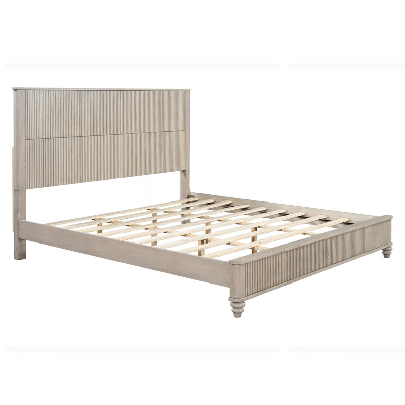 Base de lit en bois massif de style campagnard, Beige, Très grand