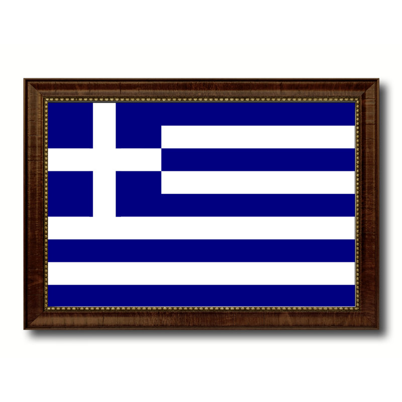 Drapeau de la campagne en grèce sur toile, H 15 po x l 21 po x P 1 po, Encadrement brun