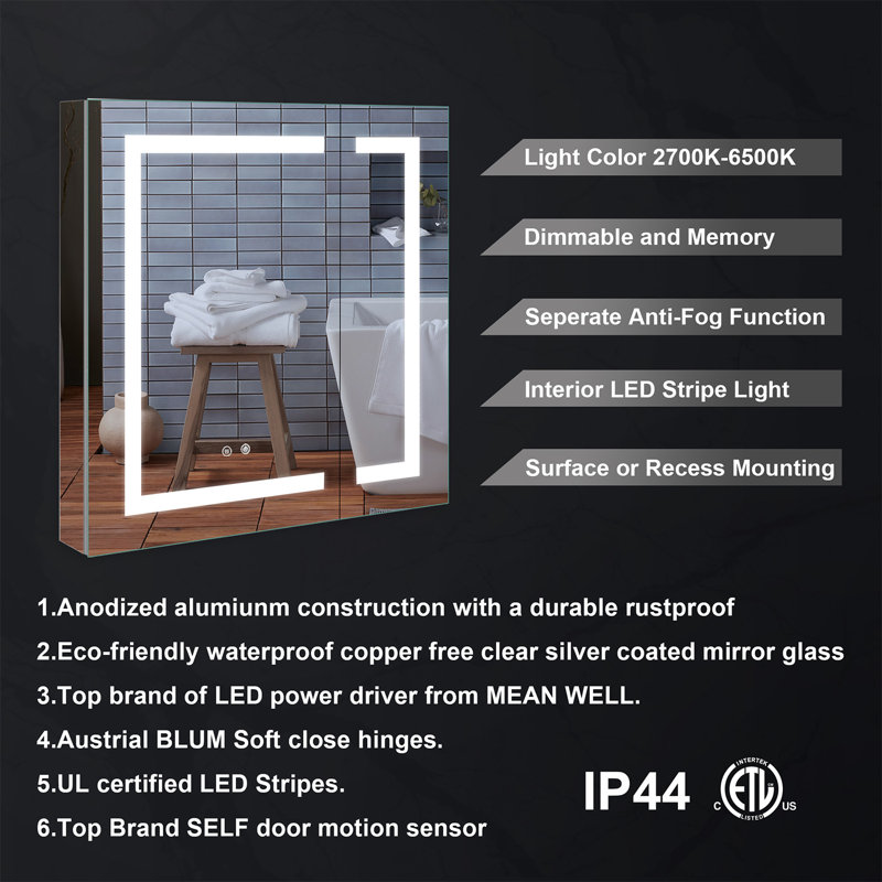 Armoire à pharmacie avec miroir et 3 tablettes réglables Ameesha W H 30 po, H 30 po x l 36 po x P 4,63 po