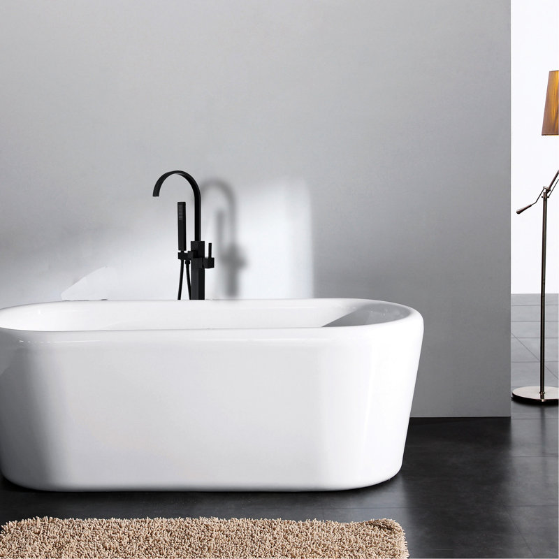 Robinet de baignoire autoportant avec douche à main, douche portative noir mat Elegance