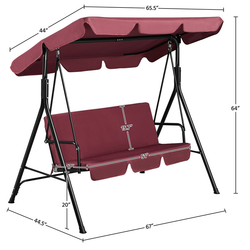 Balancelle de véranda 3 personnes avec structure triangulaire stable et auvent réglable Skylin, Bourgogne