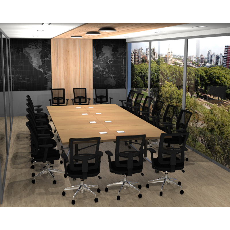 Rectangle 18 Person 80'' L Training Table and Chair Set with Casters, Beech