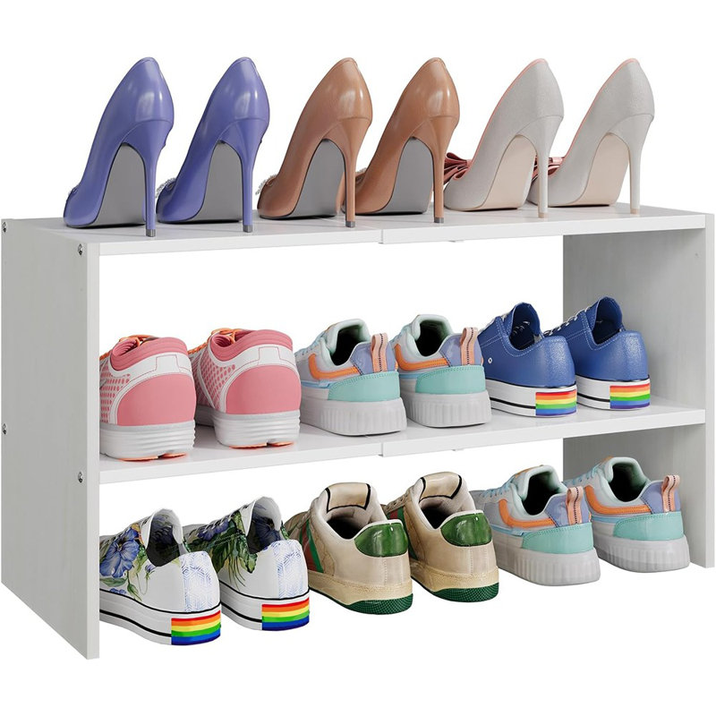Étagère à chaussures à 2 niveaux pour garde-robe, étagère à chaussures blanche extensible et réglable, tablettes de rangement combinables en fer et fer pour garde-robe