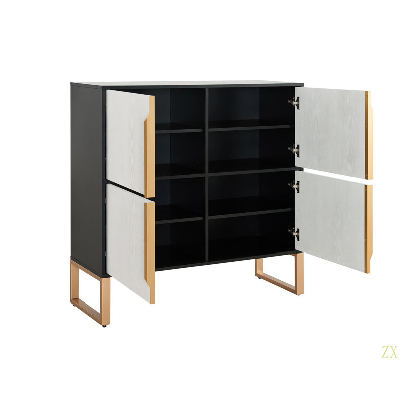 Armoire de rangement à quatre portes, armoire de buffet de 42 po avec poignées à base en métal, armoire à café avec 4 portes pour la cuisine, la salle à manger et le salon