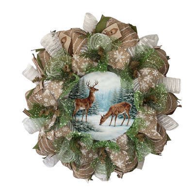 Winter Wreath with Deer Gathering