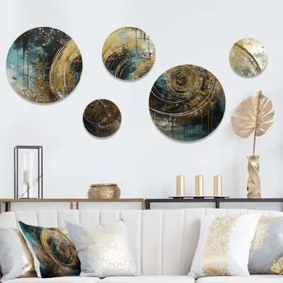 Gold And Green Unveiling The Energy II - Modern Geometric Metal Wall Décor