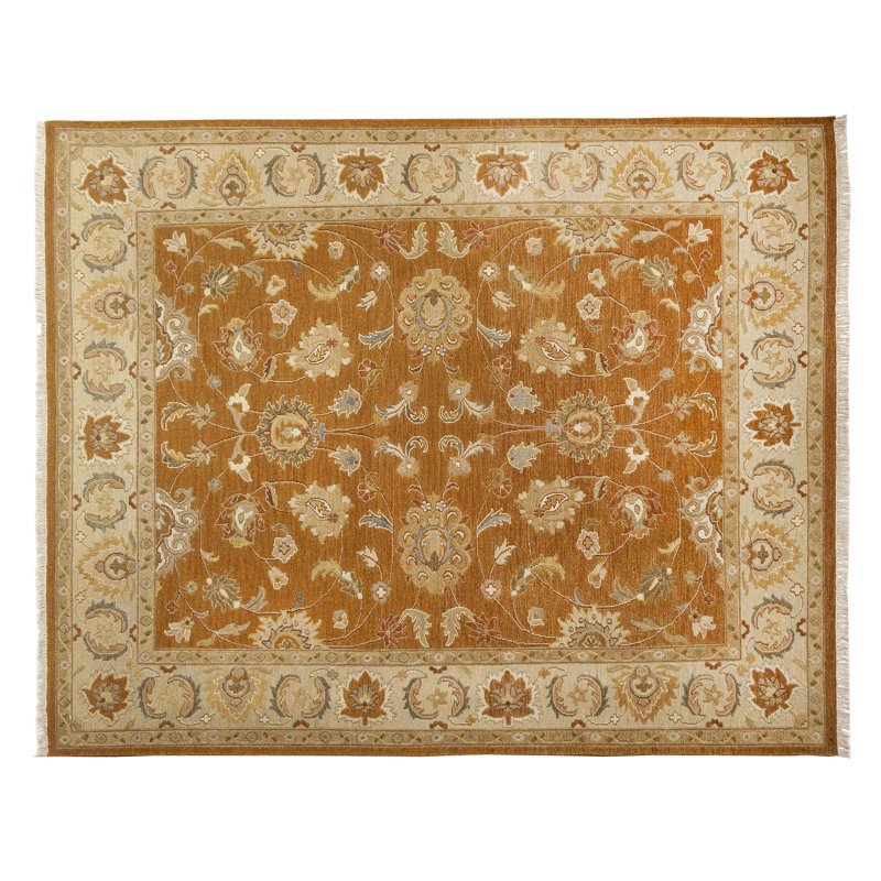 Wool Oriental Area Rug in Rust/Ivory