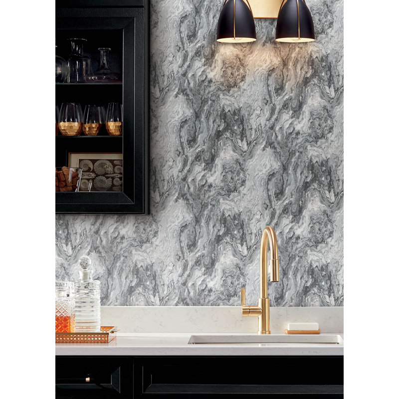 Papier peint étoile en marbre gris anthracite, Gris