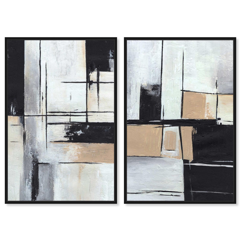 «Neutral Luxe Art», ensemble de 2 impressions sur toile par , Noir, Impression dans un cadre flottant sans passe-parto