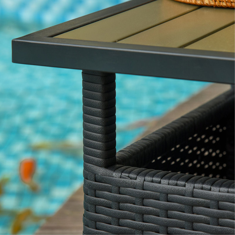Outsunny 22'' Rattan Wicker Side Table With Steel Frame, Umbrella Insert Hole, Sand Bag For Outdoor, Patio, Garden, Backyard