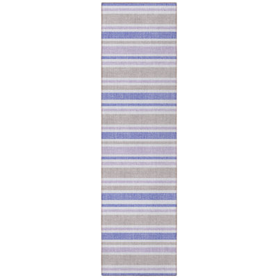 8' Navy Blue Striped Washable Indoor Outdoor Runner Rug