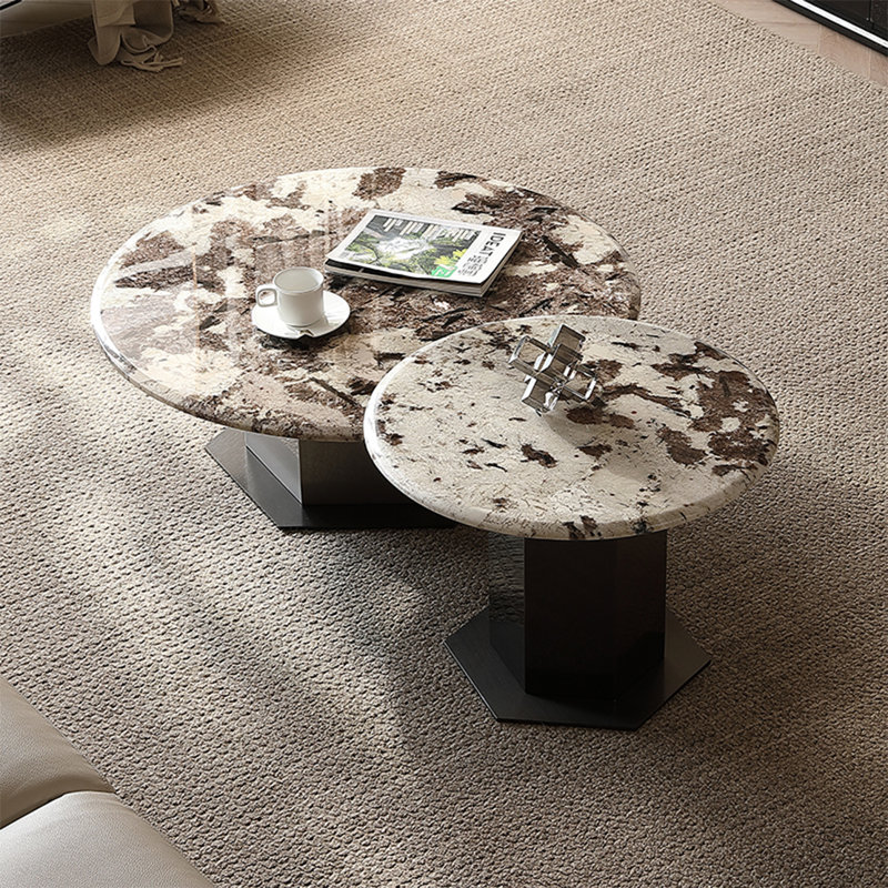 Table basse ronde en marbre clair, H 12,6 po x L 31,5 po x l 31,5 po