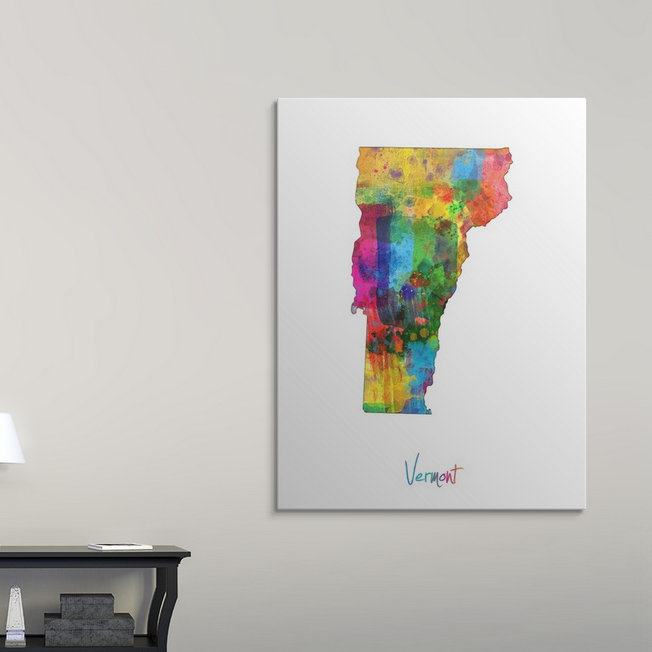 " Vermont Map " by Michael Tompsett, 48" H x 36" W x 1.5" D, Canvas