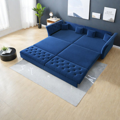Spacious Velvet Oversize Sofa Bed, Elegant Flower Design For Living Room