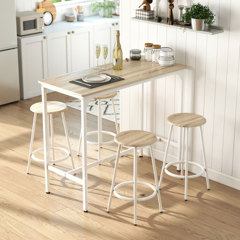 HOMCOM 5 Piece Bar Table and Stools Set with Metal Frame, White/White