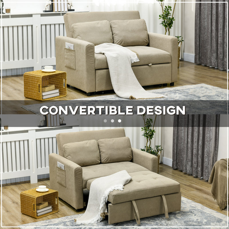 Nencho Square Arm 2 Seater Sofa Bed, Beige