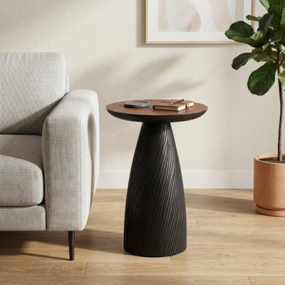 Mid-Century Farmhouse Cottagecore Round Wood Accent Drink Table