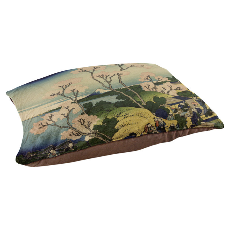 Coussin stylisé mountain fuji through the cerise Burkart, L 19,5 po x l 29,5 po, Orange / vert / brun foncé