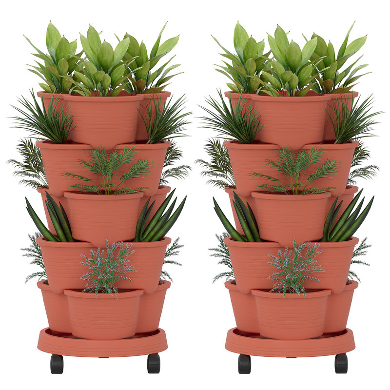 Jardinière verticale 2 pièces Soban Strawberry, tour de jardin empilable à 5 niveaux, pot à fleurs empilable avec poteau de soutien intérieur et extérieur