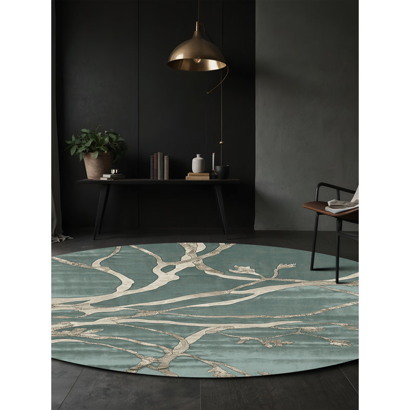 Machine Washable Green Area Rug, Round 7'