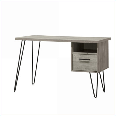 Bureaux, bureau moderne peu encombrant avec tiroir de rangement & amp; Tablette | Finition gris délavé | Fabrication en panneau de fibres à densité moyenne et en métal