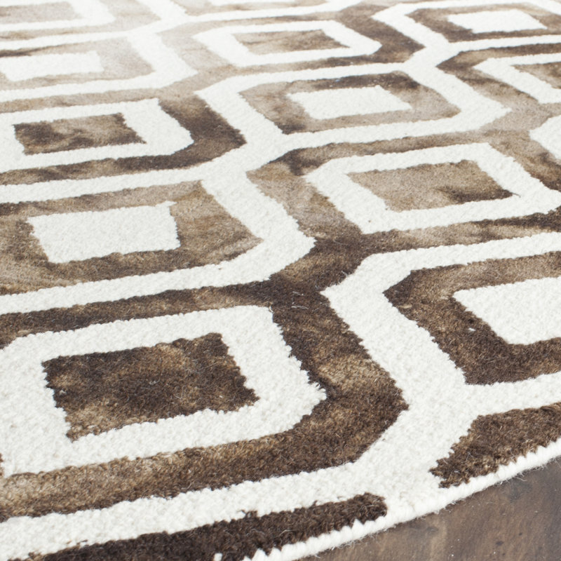 Bryauna Hand Tufted Wool/Cotton Geometric Rug in Ivory/Chocolate, Rectangle 8' x 10'