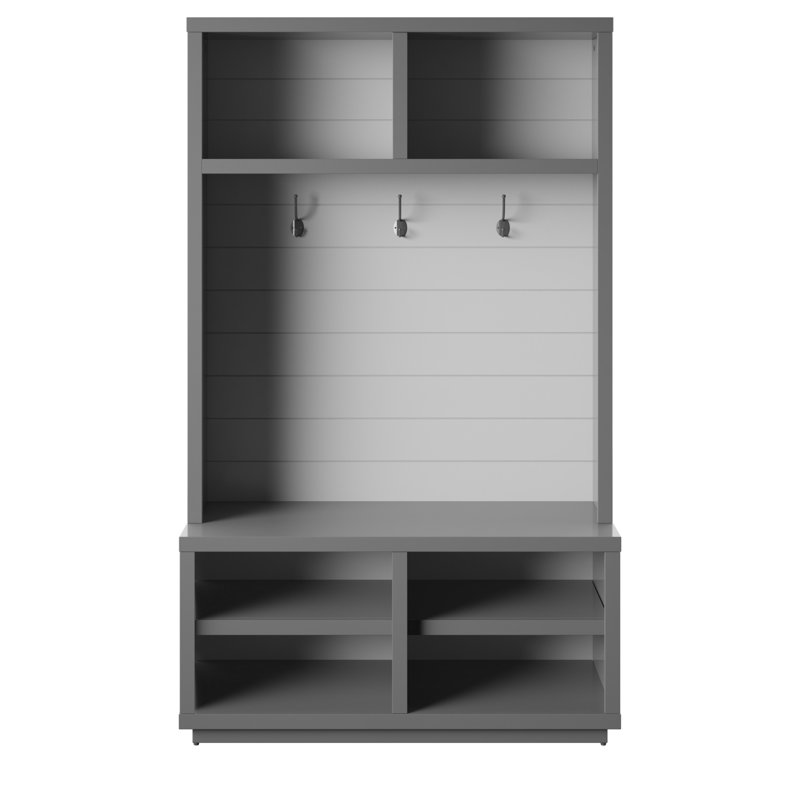Quimir Hall Tree 40'' Wide with Bench and Shoe Storage, Pure Gray