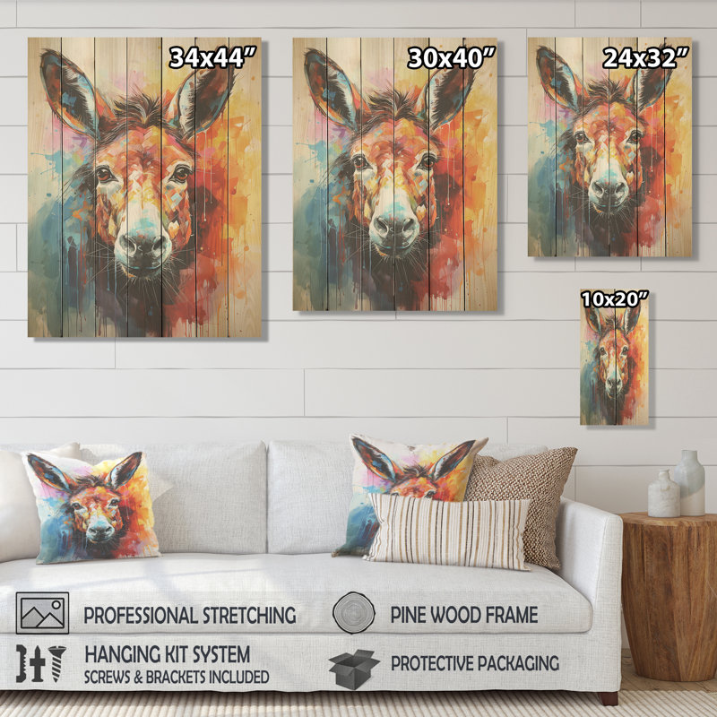 Pop Art Donkey Pop II - âne sur bois, H 32 po x l 24 po