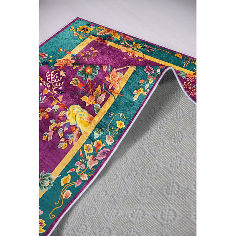 Premium Purple Area Rug (4.6 x 7.2 ft), 100% Polyester, 650 g/m² | Antibacterial, Eco-Friendly, Non-Slip PVC Dot Underside | Machine Washable, 0.2 in Pile Height | Perfect for Living Room, Bedroom, & Playroom