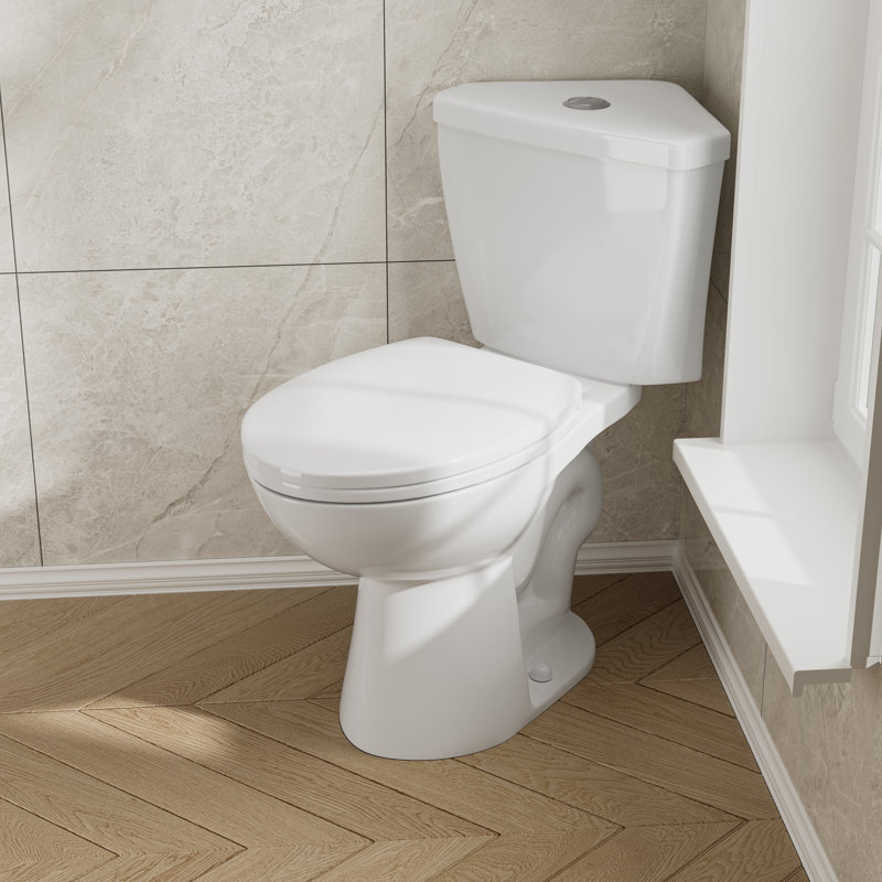 Elongated Compact Corner Bathroom Toilet with Dual Flush, Two Piece Corner Toilet for Small Bathroom