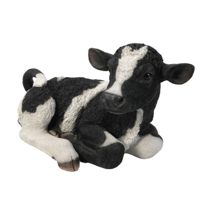 Brown and White Lying Down Cow Statue